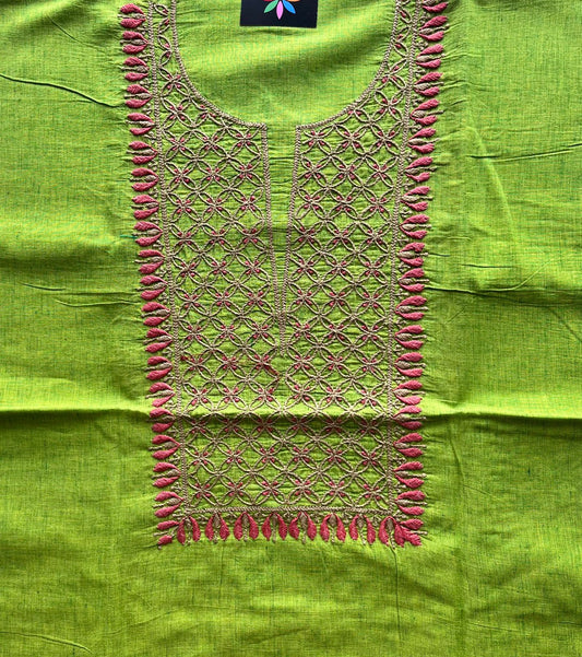 Cotton Chikankari Kurti Fabric(Leaf Green) -646