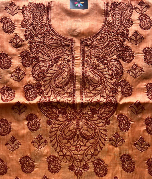 Tussar silk chikankari kurti fabric -649