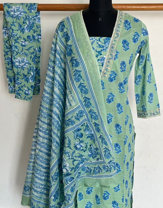 Printed Cotton Kurti 3 Piece Stitched Suit with Embroidery-12595-12598