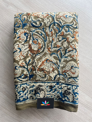 Floral Handblock Printed Kalamkari Mul Cotton Saree - 31790_31791_31792
