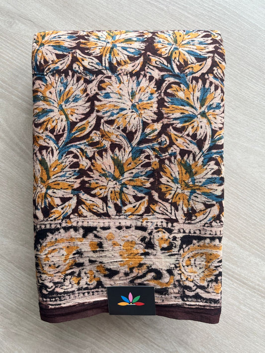 Floral Handblock Printed Kalamkari Mul Cotton Saree - 31793_31794_31795