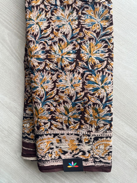 Floral Handblock Printed Kalamkari Mul Cotton Saree - 31793_31794_31795
