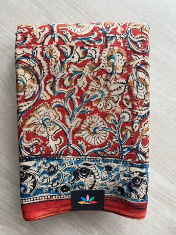 Floral Handblock Printed Kalamkari Mul Cotton Saree - 31796_31797