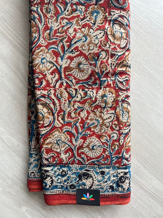 Floral Handblock Printed Kalamkari Mul Cotton Saree - 31796_31797