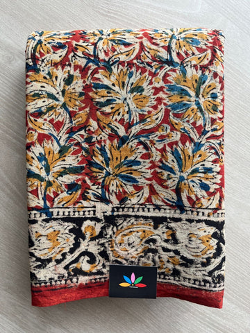 Floral Handblock Printed Kalamkari Mul Cotton Saree - 31800_31801