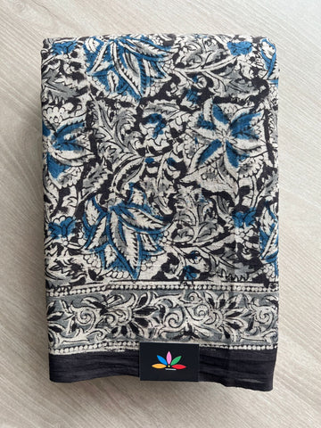 Floral Handblock Printed Kalamkari Mul Cotton Saree - 31802_31803