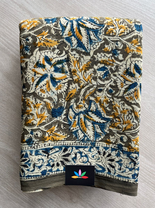 Floral Handblock Printed Kalamkari Mul Cotton Saree - 31812_31813