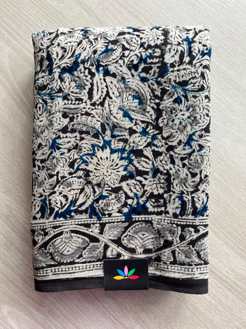 Floral Handblock Printed Kalamkari Mul Cotton Saree - 31822_31823