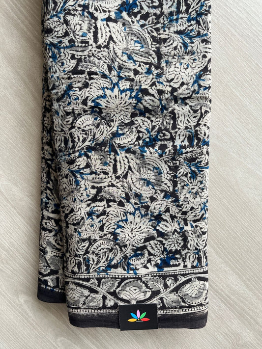 Floral Handblock Printed Kalamkari Mul Cotton Saree - 31822_31823