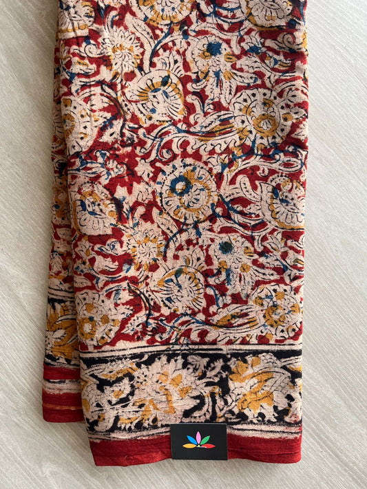 Floral Handblock Printed Kalamkari Mul Cotton Saree - 31832_31833