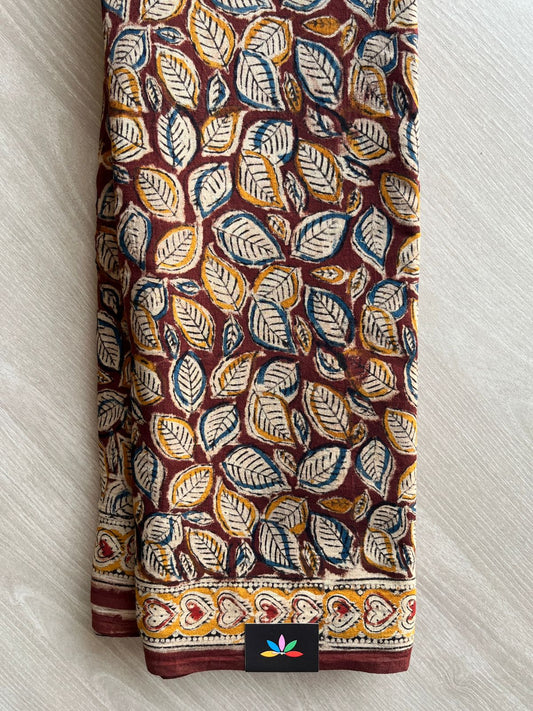 Leaf Handblock Printed Kalamkari Mul Cotton Saree - 31848_31849