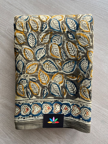 Leaf Handblock Printed Kalamkari Mul Cotton Saree - 31850_31851