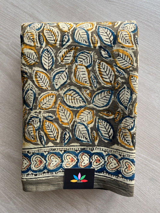 Leaf Handblock Printed Kalamkari Mul Cotton Saree - 31850_31851