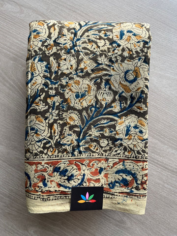 Floral Handblock Printed Kalamkari Mul Cotton Saree - 31866_31867