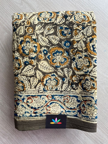 Floral Handblock Printed Kalamkari Mul Cotton Saree - 31903_31904