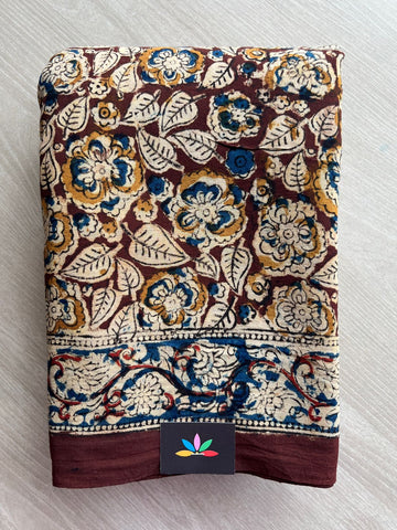 Floral Handblock Printed Kalamkari Mul Cotton Saree - 31905_31906