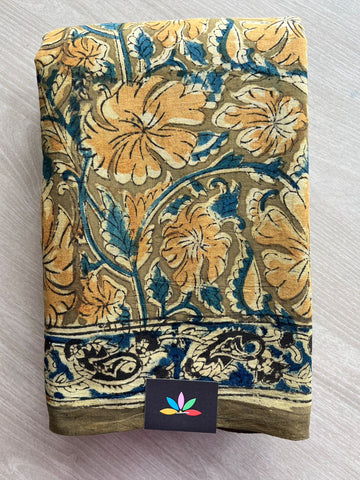 Floral Handblock Printed Kalamkari Mul Cotton Saree - 31911_31912