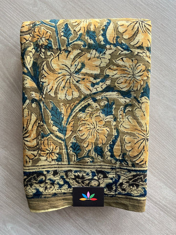 Floral Handblock Printed Kalamkari Mul Cotton Saree (Without blouse) - 31912
