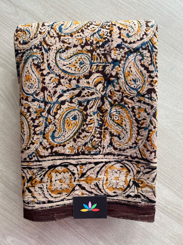 Paisley Handblock Printed Kalamkari Mul Cotton Saree - 31931_31932