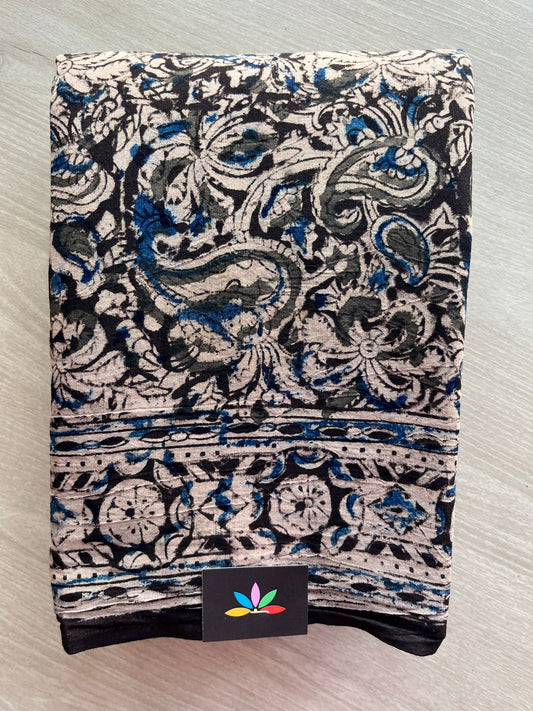 Paisley Handblock Printed Kalamkari Mul Cotton Saree - 31939_31940_31941