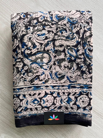 Paisley Handblock Printed Kalamkari Mul Cotton Saree - 31939_31940_31941