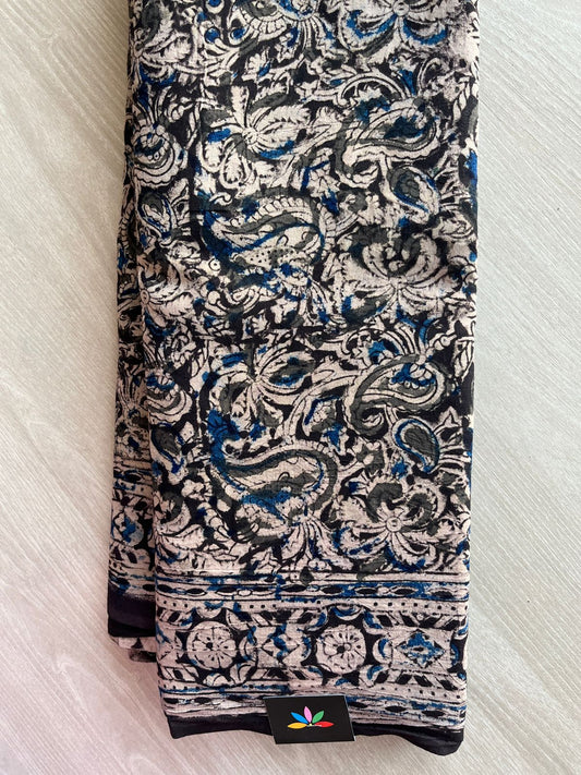 Paisley Handblock Printed Kalamkari Mul Cotton Saree - 31939_31940_31941