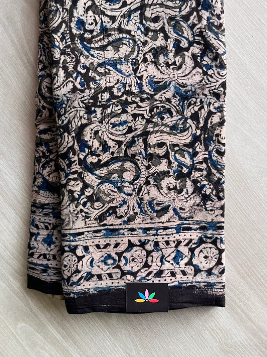 Paisley Handblock Printed Kalamkari Mul Cotton Saree - 31939_31940_31941