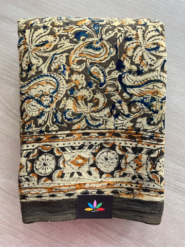 Paisley Handblock Printed Kalamkari Mul Cotton Saree - 31942_31943_31944_31945_31960