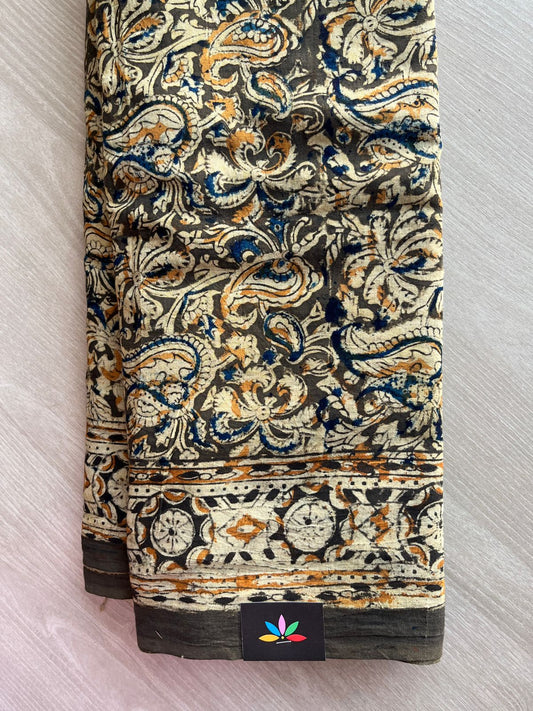 Paisley Handblock Printed Kalamkari Mul Cotton Saree - 31942_31943_31944_31945_31960