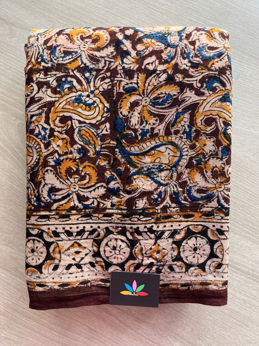 Paisley Handblock Printed Kalamkari Mul Cotton Saree - 31950_31951