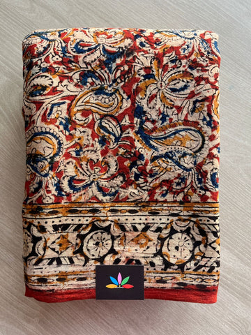 Paisley Handblock Printed Kalamkari Mul Cotton Saree - 31952_31953_31954