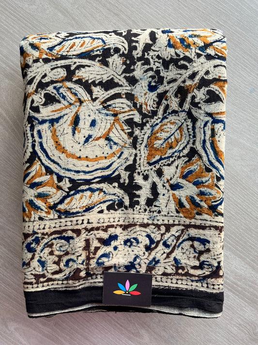 Floral Handblock Printed Kalamkari Mul Cotton Saree - 31963