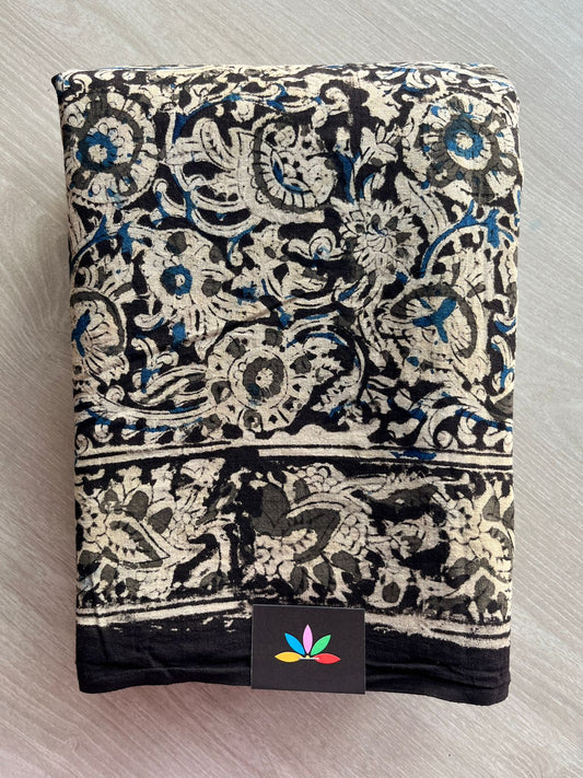Floral Handblock Printed Kalamkari Mul Cotton Saree - 31964