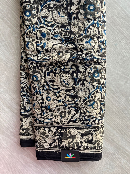 Floral Handblock Printed Kalamkari Mul Cotton Saree - 31964