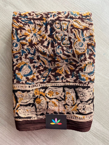 Floral Handblock Printed Kalamkari Mul Cotton Saree - 31965