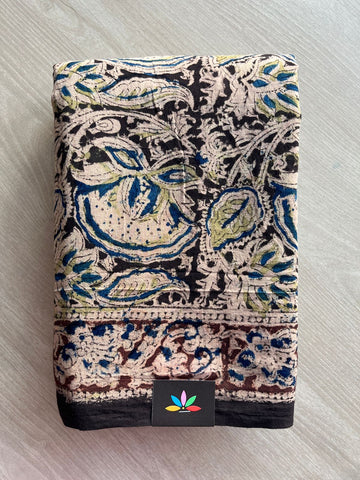 Floral Handblock Printed Kalamkari Mul Cotton Saree - 31966