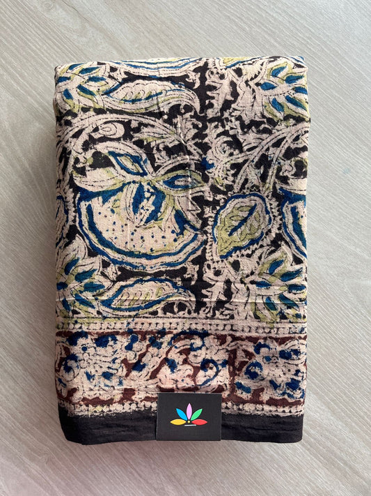 Floral Handblock Printed Kalamkari Mul Cotton Saree - 31966