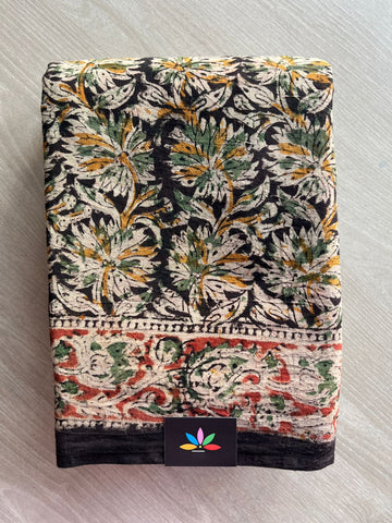 Floral Handblock Printed Kalamkari Mul Cotton Saree - 31967