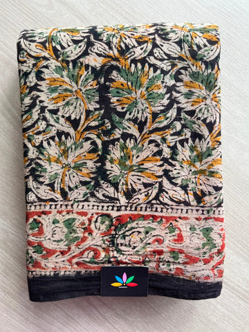 Floral Handblock Printed Kalamkari Mul Cotton Saree - 31967
