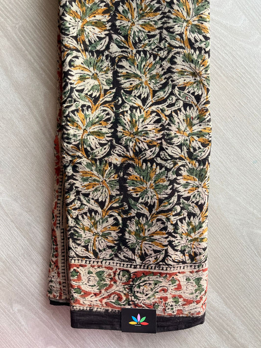 Floral Handblock Printed Kalamkari Mul Cotton Saree - 31967