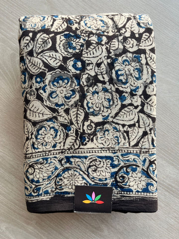 Floral Handblock Printed Kalamkari Mul Cotton Saree (Without blouse) - 31983