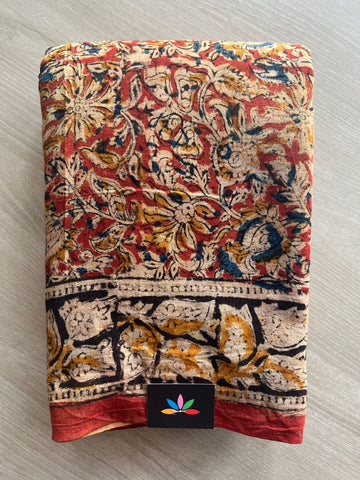 Floral Handblock Printed Kalamkari Mul Cotton Saree - 31984