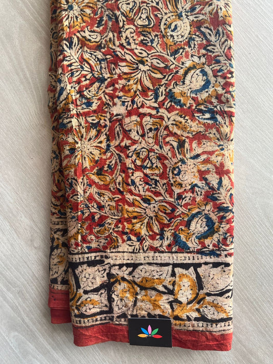 Floral Handblock Printed Kalamkari Mul Cotton Saree - 31984
