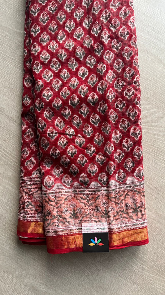 Handblock Printed Kota Doria Saree -25219-25220