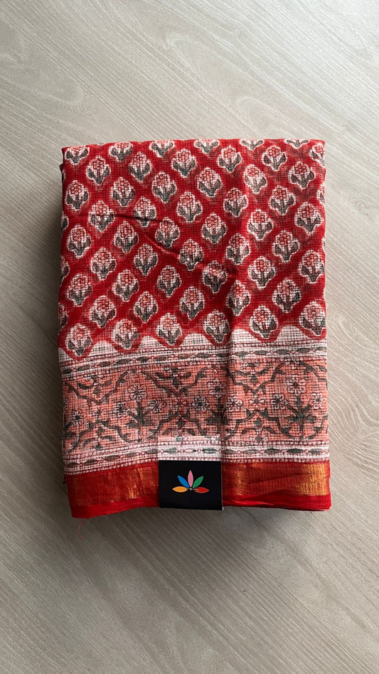 Handblock Printed Kota Doria Saree -25219-25220