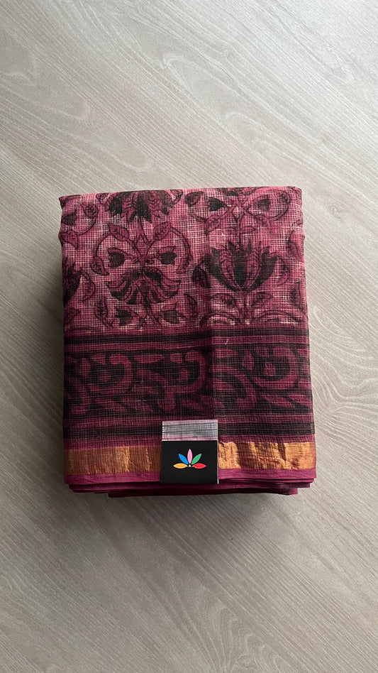 Handblock Printed Kota Doria Saree -25225-25226