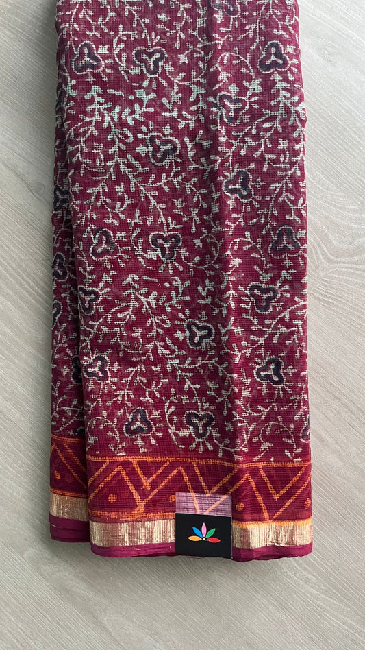 Handblock Printed Kota Doria Saree -25233-25234