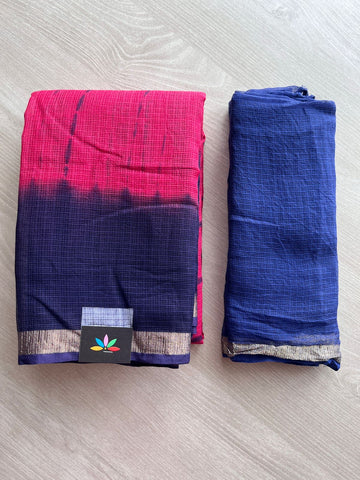 Dark Pink & Purple Handblock Printed Kota Doria Saree - 28201