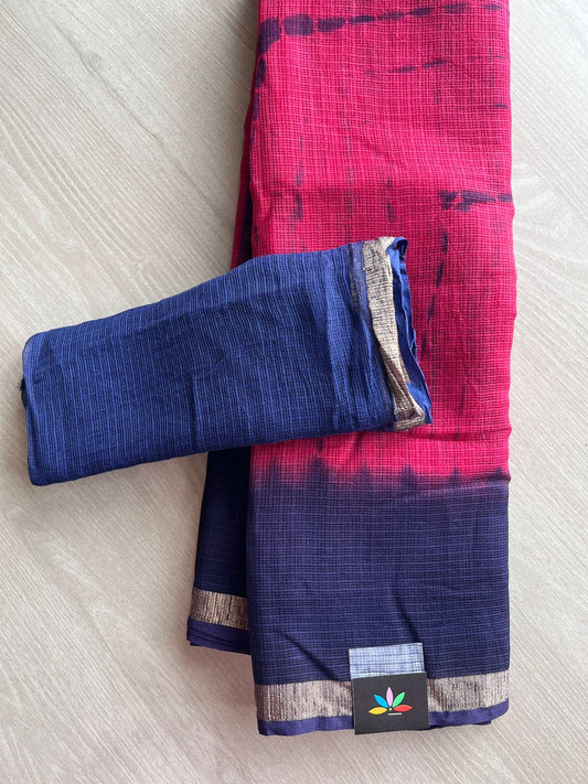 Dark Pink & Purple Handblock Printed Kota Doria Saree - 28201