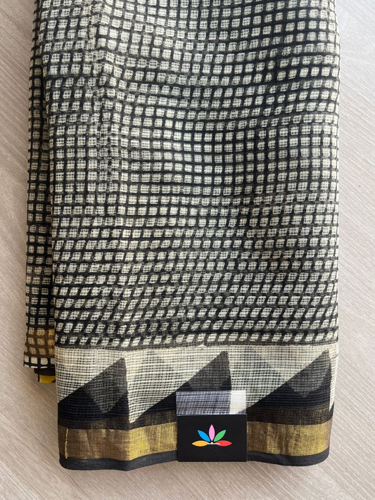 Handblock Printed Kota Doria Saree - 29121